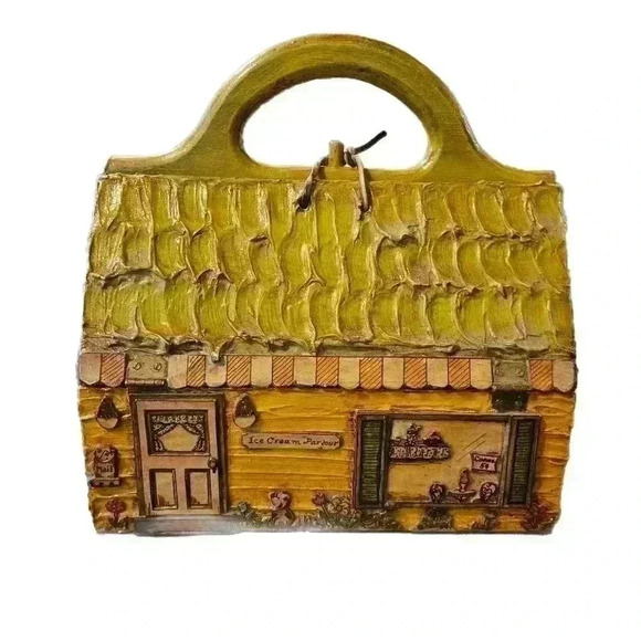 Vintage Hand Carved Wooden Cottage Purse Signed - Picture 6 of 13